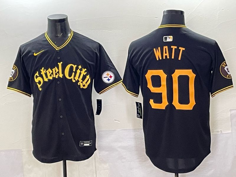 Men 2025 Nike Pittsburgh Steelers 90 Watt Black Limited NFL Jersey style 0061